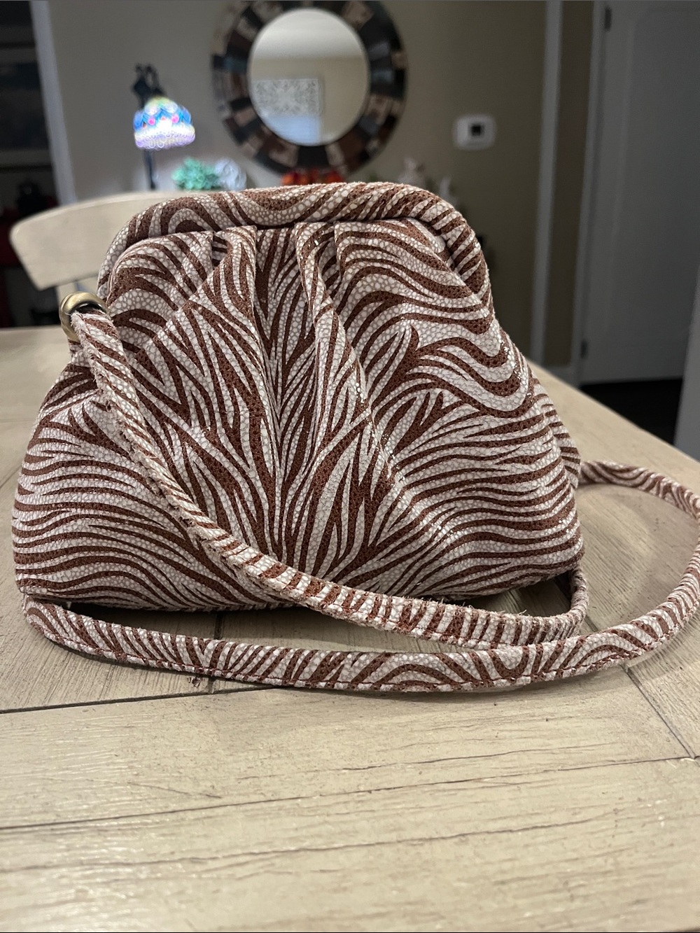 HOBO Brown & Cream Textured Zebra-Pattern Leather Crossbody Bag